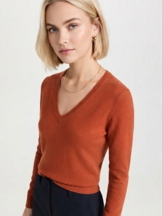 TSE Sweaters - TSE Pure Wool Burnt Orange Top Sweater V Neck Size Small